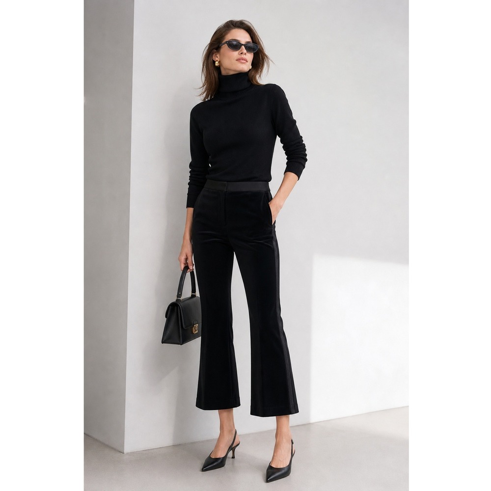La Ligne‎ Tuxedo Trousers Women 4 Black Velvet Stripe Flare Crop Minimalist